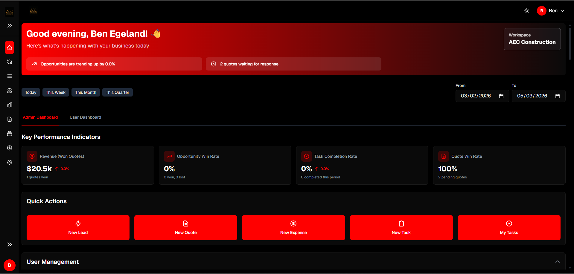 Rep Cloud field service management SaaS dashboard built with Django and Next.js